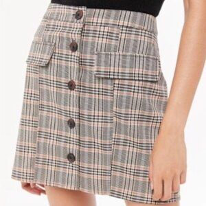 Urban Outfitters | Tan Plaid Button Front Mini Skirt Size Large